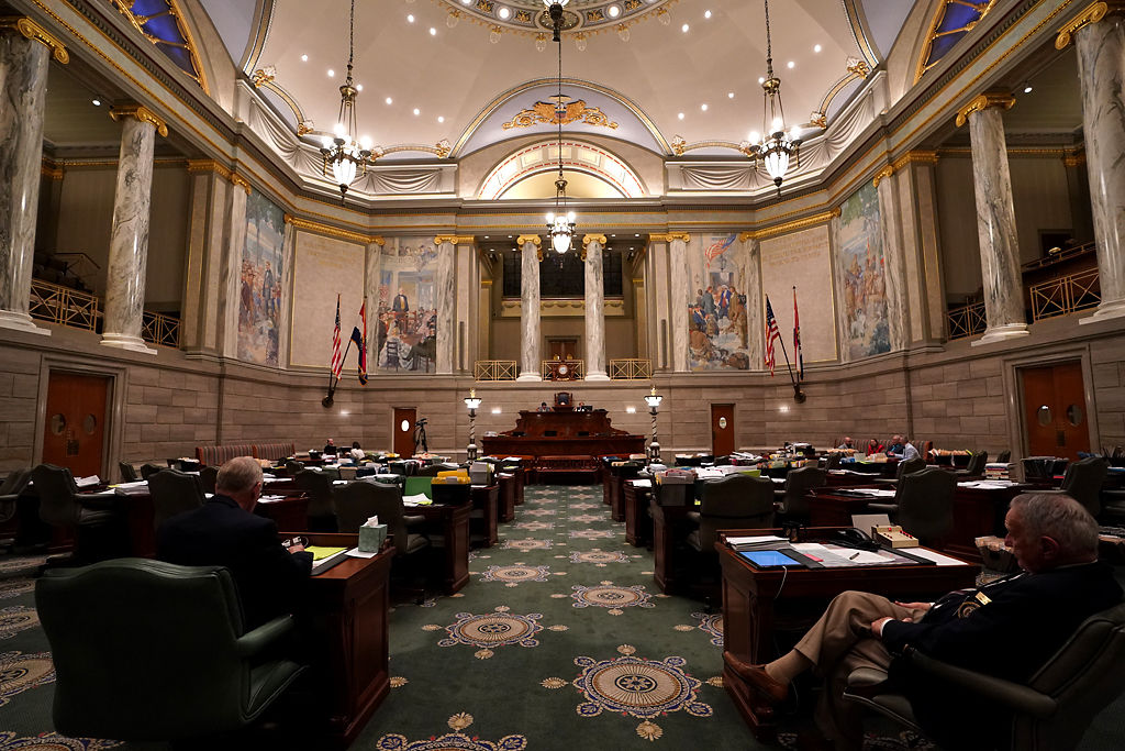 The Missouri Senate floor sits empty at the Missouri State Capitol building